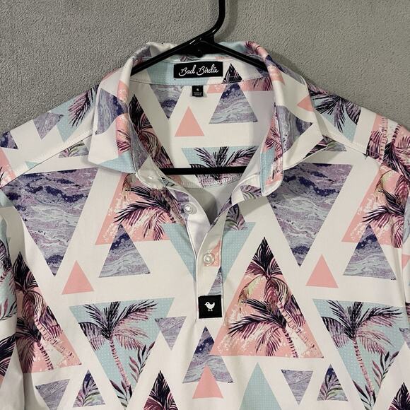 Bad Birdie Cali Polo Golf Shirt Mens S Small Palms Abstract Triangles - Picture 1 of 9